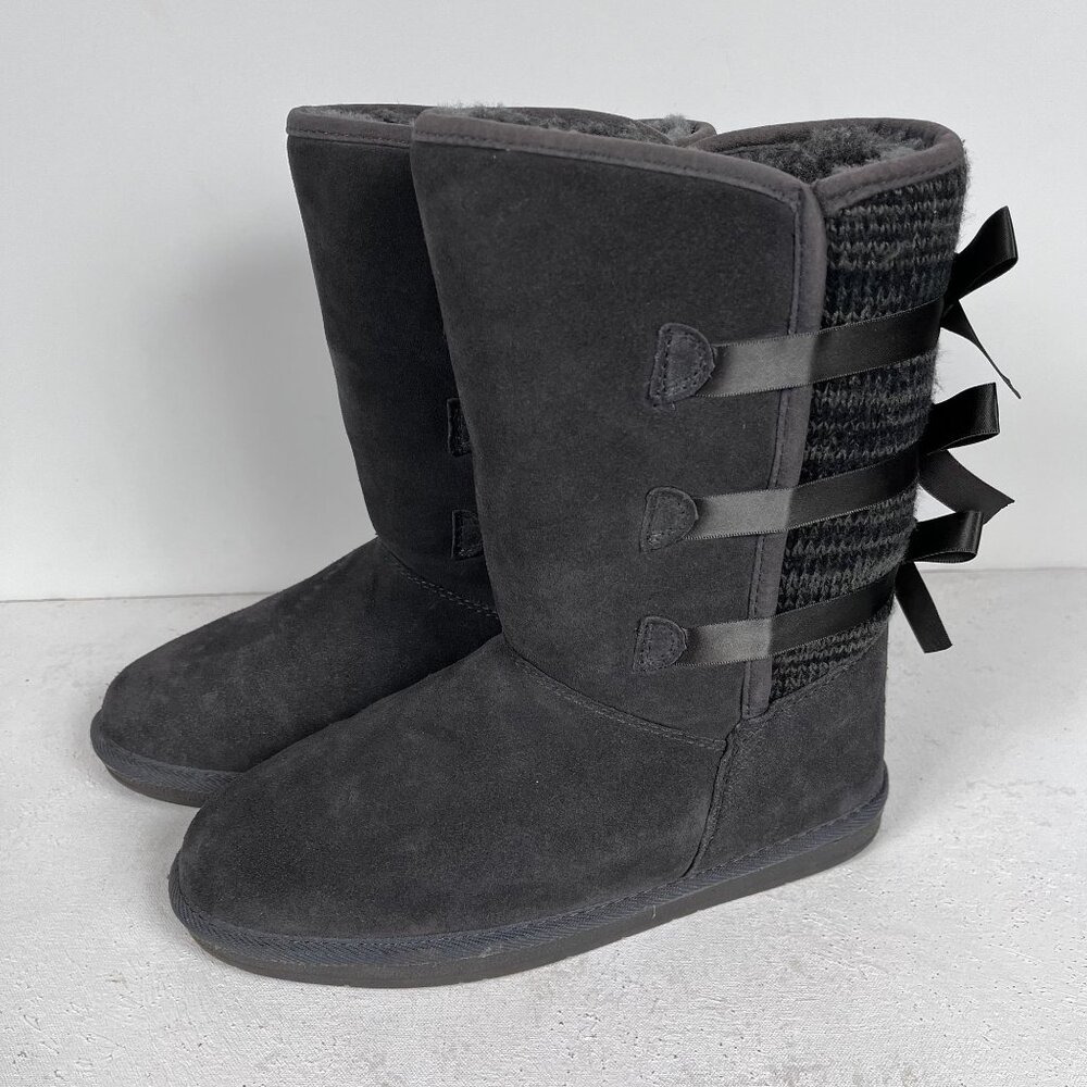Tamarac Gray Lambswool Tall‎ Keri Bow Boots Sz 9